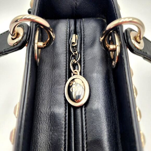 CHRISTIAN DIOR Black Leather Studs Embellished Medium Lady Dior Tote RARE - Picture 11 of 17